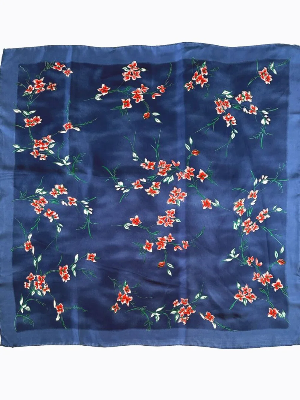 Vtg Printemps Paris Silk Scarf Navy Blue Red Floral Square Italy 90s Chic Luxury